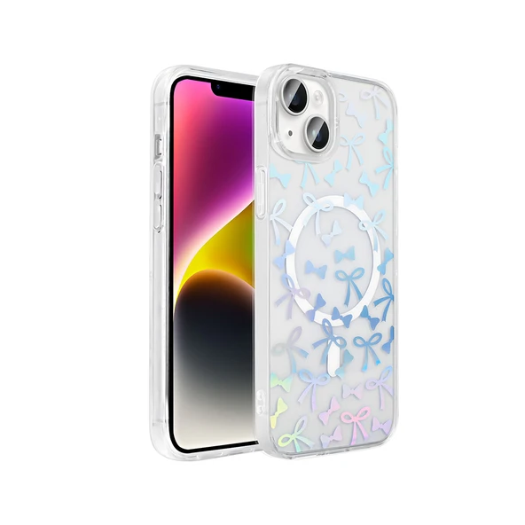 Apple iPhone 14 Kılıf M-Safe Şarj Özellikli Şeffaf Zore Folk Sert Kapak ürün görseli 1