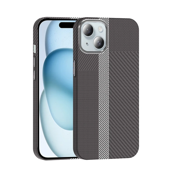 Apple iPhone 15 Kılıf M-safe Şarj Özellikli Karbon Fiber Görünümlü Zore Gros Kapak ürün görseli 1