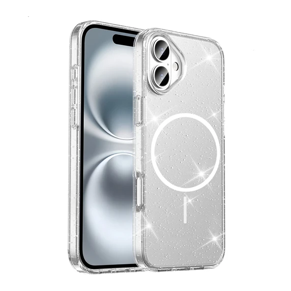 ​Apple iPhone 16 Kılıf M-safe Şarj Özellikli Parlayan Simli Saydam Renkli Zore Maris Kapak ürün görseli 1