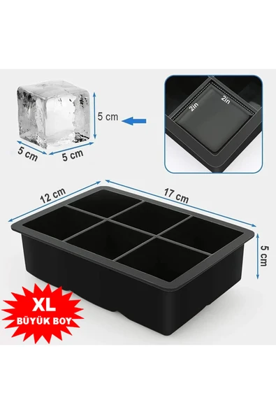 Siyah Silikon 6'lı Kare Buz Kalıbı - 6 Bölmeli Buzluk 5cm Dev Buz Küpleri - Sunum Buz Küpü ürün görseli 1