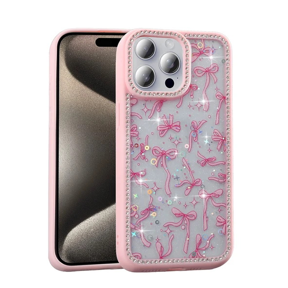 Apple iPhone 15 Pro Kılıf Taşlı ve Simli Tasarım Zore Azra Kapak ürün görseli 1