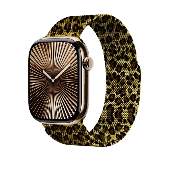Apple Watch 38mm Zore KRD-01 Leopar Desenli Metal Kordon ürün görseli 1