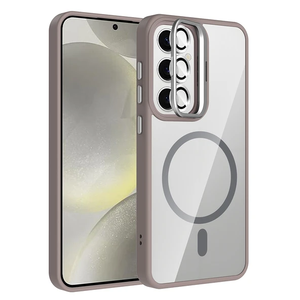 Galaxy S24 Kılıf Standlı ve Kamera Lens Hediyeli M-Safe Şarj Özellikli Zore Etro Kapak ürün görseli 1