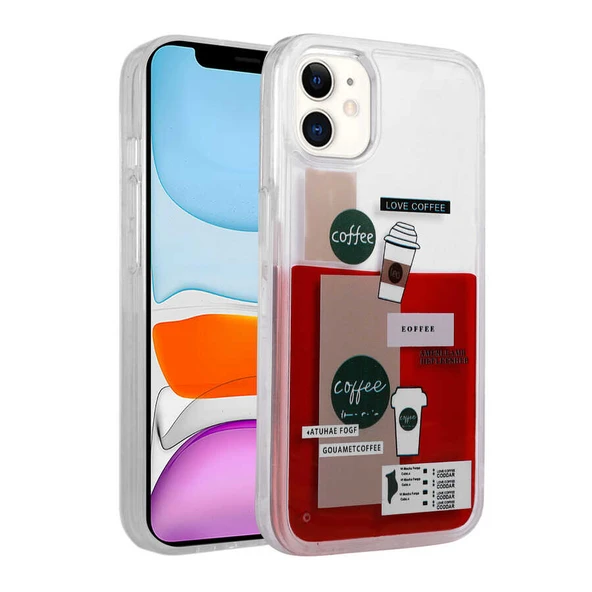 Apple iPhone 12 Kılıf Desenli Sıvılı Zore Drink Silikon Kapak ürün görseli 1
