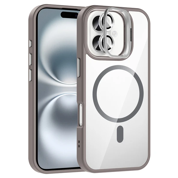 Apple iPhone 16 Plus Kılıf Standlı ve Kamera Lens Hediyeli M-Safe Şarj Özellikli Zore Etro Kapak ürün görseli 1
