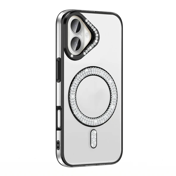 Apple iPhone 16 Plus Kılıf Pırlanta Taş Tasarımlı M-safe Şarj Özellikli Zore Karetta Silikon Kapak ürün görseli 1