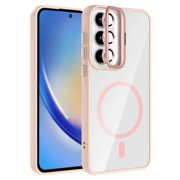 Galaxy A55 Kılıf Standlı ve Kamera Lens Hediyeli M-Safe Şarj Özellikli Zore Etro Kapak ürün görseli 1