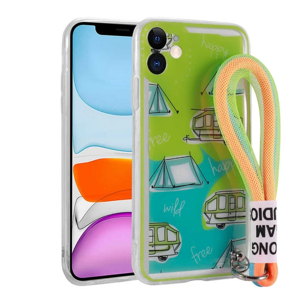 Apple iPhone 11 Kılıf Desenli El Askılı İpli Zore Astana Silikon Kapak ürün görseli 1