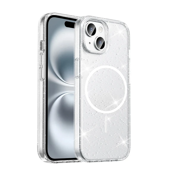 ​Apple iPhone 15 Plus Kılıf M-safe Şarj Özellikli Parlayan Simli Saydam Renkli Zore Maris Kapak ürün görseli 1