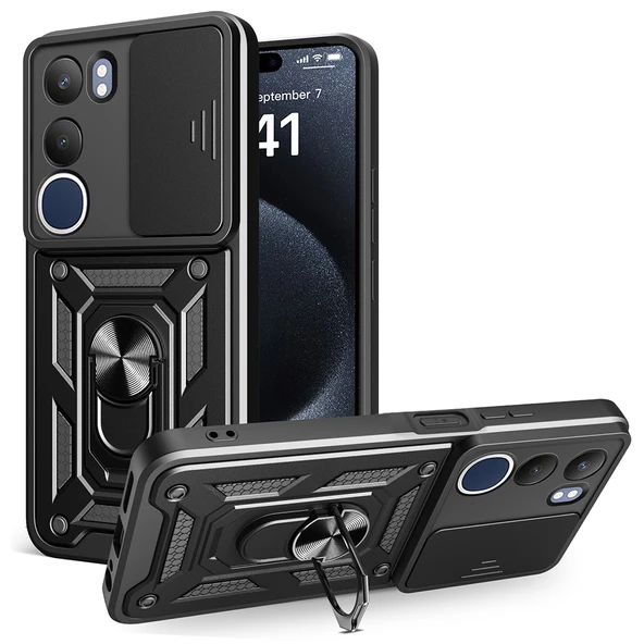 Vivo Y19S Kılıf Magnetik Standlı Kamera Korumalı Zore Sürgülü Vega Kapak ürün görseli 1