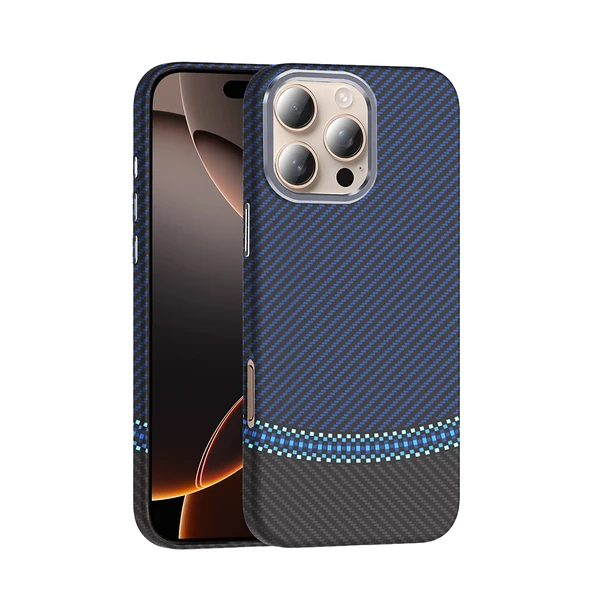 Apple iPhone 16 Pro Max Kılıf M-safe Şarj Özellikli Karbon Fiber Görünümlü Zore Gros Kapak ürün görseli 1