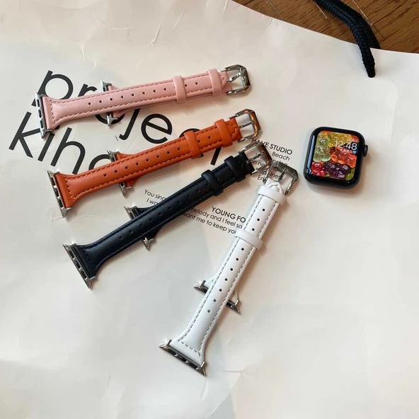 ​​​Apple Watch 38mm KRD-28 Deri Kordon - Resim 12