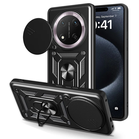Honor Magic 7 Lite Kılıf Magnetik Standlı Kamera Korumalı Zore Sürgülü Vega Kapak ürün görseli 1