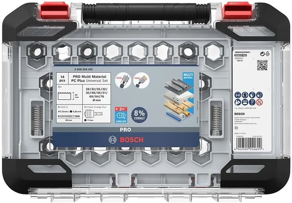 Bosch 14 X Pro Multi Material Power Change Plus Delik Testeresi Seti – Şeffaf Kılıf (Yumuşak Ahşap, ürün görseli 1
