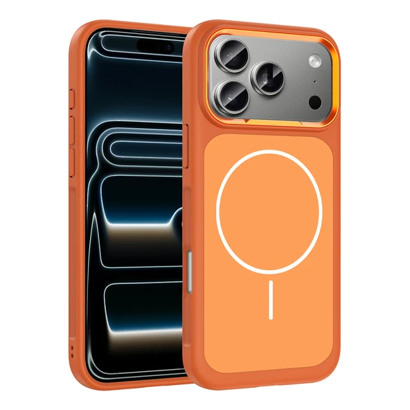 Apple iPhone 17 Pro Max Kılıf M-Safe Şarj Özellikli Metal Kamera Çerçeveli Zore Sanremo Silikon Kapak ürün görseli 1