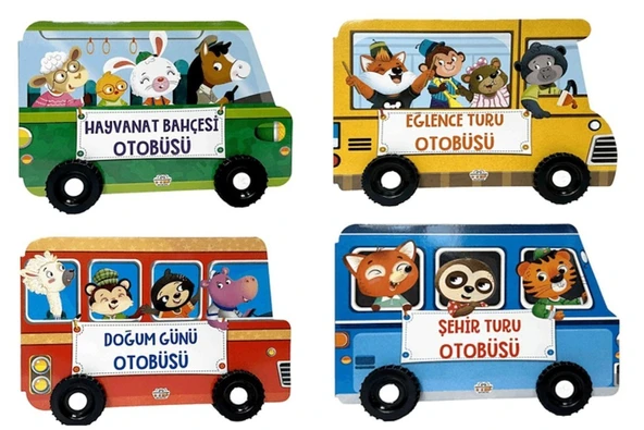 Tekerlekli Kitaplar Seti 4 Kitap (Hayvanat Bahçesi Otobüsü + Eğlence Turu Otobüsü + Doğum Günü Otobüsü + Şehir Turu Otobüsü) ürün görseli 1