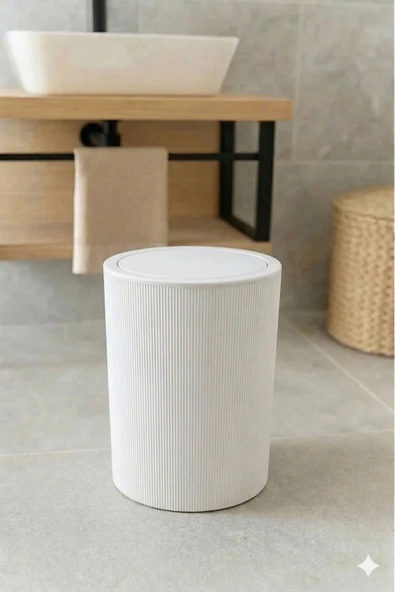 Liza Siyah Çizgili Yuvarlak Banyo Çöp Kovası - Mutfak Çöp Kutusu - Ofis Çöp Kovası 5 Litre ürün görseli 1