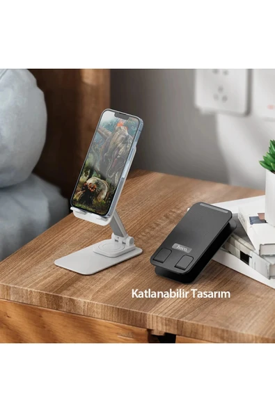 Ayarlanabilir Katlanabilir Masaüstü Telefon Tablet Tutucu - Siyah ürün görseli 1