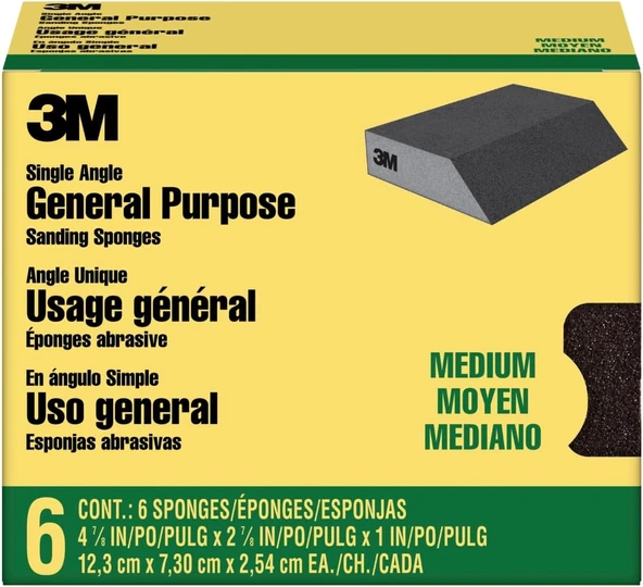3M Zımpara Süngeri, 2,875-4,875-1 Inç, Orta Kumlu, 6 Süngerli ürün görseli 1