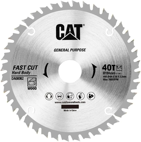 Cat Da08002 184X30Mm Ahşap Kesme Elmas, Daire Testere Bıçağı 40 Diş ürün görseli 1