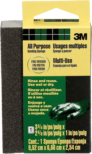 3M 908Na 908 Küçük Alan Zımpara Süngeri, İnce/Orta, 3-3/4 "X 2-5/8", 1-Paket ürün görseli 1