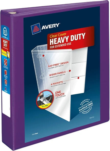 Avery Heavy-Duty View 3 Halkalı Defter, 3,8 Cm, One Touch Ezd Halkalar, 1 Lila Klasör (79774) ürün görseli 1