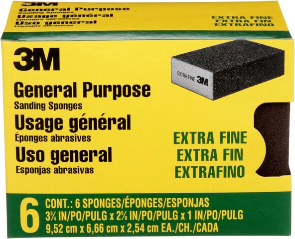 3M Cp000-6P-Cc Zımpara Süngeri Ekstra İnce Kumlu, 3-3/4" X 2-5/8", Siyah, 6 Adet ürün görseli 1