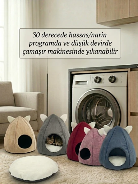 Premium Piramit Kedi Köpek Yuvası , Çıkartılabilir Minderli Nubuk Yatak ürün görseli 1