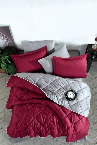 CLASY ÇİFT KİŞİLİK DESENLİ YORGAN PRESTİGE V1 BORDO GRİ ürün görseli 1