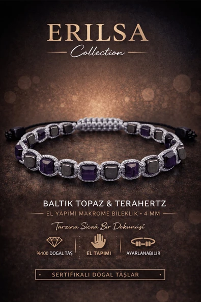 Sertifikalı Baltık Topaz Terahertz Bileklik 4 MM Doğal Taş Unisex Ayarlanabilir ürün görseli 1