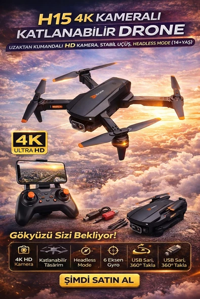 H15 4K Kameralı Katlanabilir Drone Uzaktan Kumandalı HD Kamera Stabil Uçuş Headless Mode ürün görseli 1
