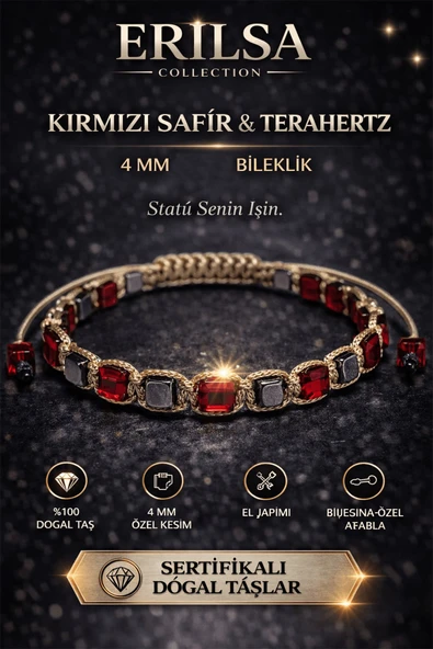 Sertifikalı Kırmızı Safir Terahertz Bileklik 4 MM Doğal Taş Unisex Ayarlanabilir ürün görseli 1
