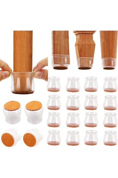 20 Adet 2.5-3.2 cm Ayaklar İçin Keçeli Silikon Masa Sandalye Ayak Pabucu Zemin Koruyucu Plastiği Keçesi ürün görseli 1