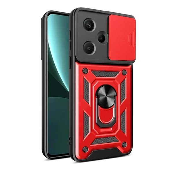Xiaomi Redmi Note 13 Pro Plus Kılıf Pars Lens Yüzüklü Silikon - Kırmızı ürün görseli 1