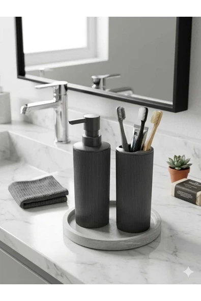 Liza Modern Sabunluk ve Diş Fırçalık - 2'li Modern Banyo Seti - Antrasit Gri ürün görseli 1