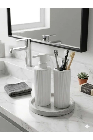 Liza Modern Sabunluk ve Diş Fırçalık - 2'li Modern Banyo Seti - Beyaz ürün görseli 1