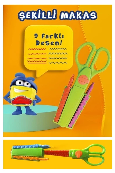 Şekilli Makas Plastik 9 Farklı Desen 1 Paket Değişebilen Desenli Tırtıklı Makas Güvenli Plastik Çocuk Şekil Makas Okul ürün görseli 1