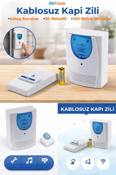 Zhltools 32 Melodi Kablosuz Kapı Zili Wireless 100 Metre Etkili ürün görseli 1