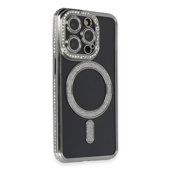 Apple İphone 14 Pro Max Kılıf Joke Simli Magneticsafe Kılıf - Gri ürün görseli 1