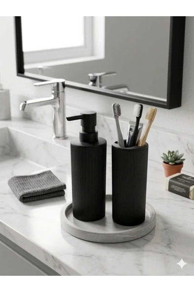 Liza Modern Sabunluk ve Diş Fırçalık - 2'li Modern Banyo Seti - Siyah ürün görseli 1