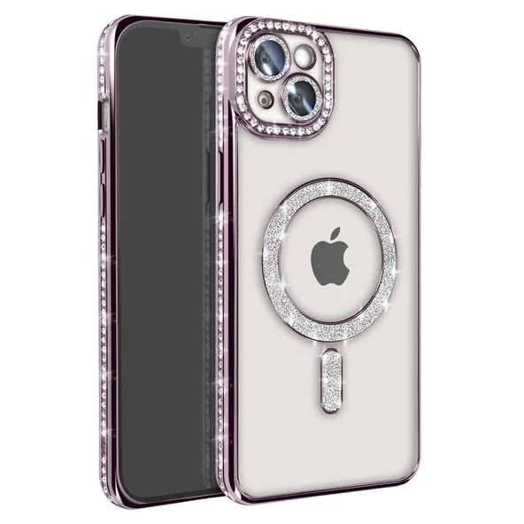 Apple İphone 14 Kılıf Joke Simli Magneticsafe Kılıf - Pembe ürün görseli 1
