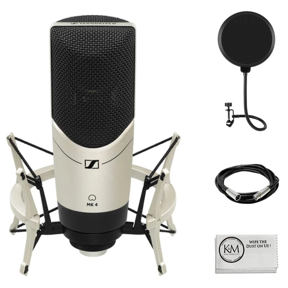 Sennheiser MK 4 Set Large-Diaphragm Cardioid Condenser Microphone with MKS4 Şok Sche with XLR Cable + Pop Filtre + Temizlik Kumaşı (5) ürün görseli 1