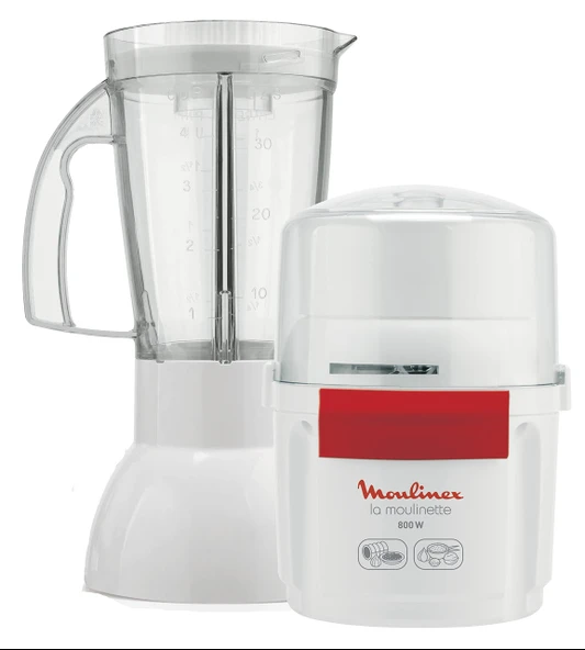 Moulinex AR6801 Doğrayıcı & Blender La Moulinette 800 W + Blender Çift Bıçaklı Paslanmaz Çelik 200 g ve 750 ml 1-2-3 meyve beyaz/kırmızı ürün görseli 1
