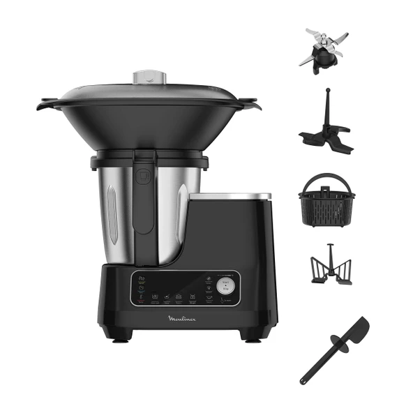 Moulinex Click Chef mutfak robotu, pişirme fonksiyonlu, 1400 watt, 12 hız seviyesi, toplam hacim 3,6 litre, 28 fonksiyon, aksesuarlar ve tarif kitapçığı dahil, siyah, HF4568 ürün görseli 1