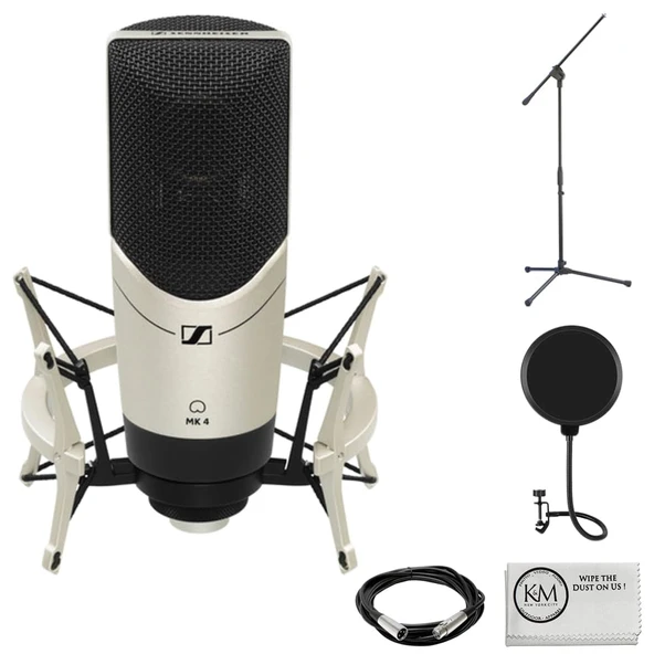Sennheiser MK 4 Set Large-Diaphragm Cardioid Condenser Microphone with MKS4 Şok Sche with Stand + XLR Cable + Pop Filtre + Temizlik Kumaş (6 Madde) ürün görseli 1