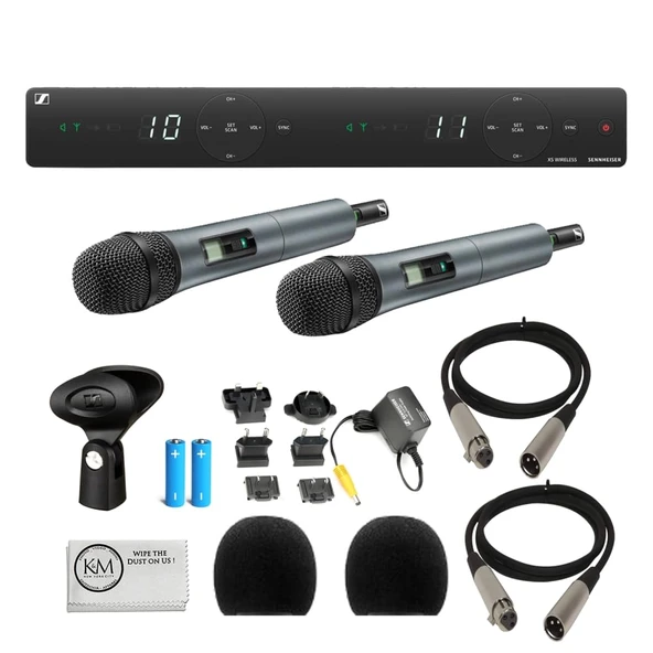 Sennheiser XSW 1-825 Dual-Vocal Set | İki 825 El Mikrofonları Sched ile 2 x Microphone Rüzgar Ekran + 2 XLR Kablos + Temizlik Kumaşı (6 Madde) ürün görseli 1
