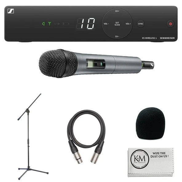 Sennheiser XSW 1-835-A349 Vocal E835 Dinamik Mikrofonu ile ayarlanıyor | A: 548 to 572 MHz Grafik with Windscreen + XLR Cable + Stand + Temizlik Kumaşı (5 Madde) ürün görseli 1