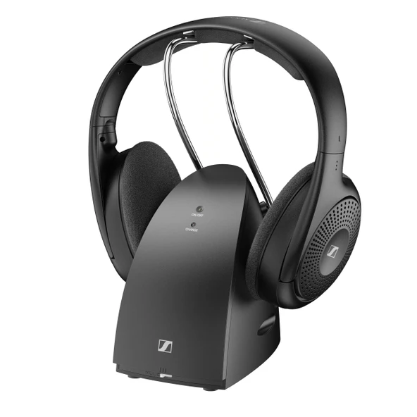 Kristal netliğinde TV sesi için Sennheiser RS ​​120-W kablosuz kulak üstü kulaklıklar - hafif tasarım, 3 ses modu, 60 m sinyal aralığı, verici/şarj cihazı kombinasyonu dahil - siyah ürün görseli 1