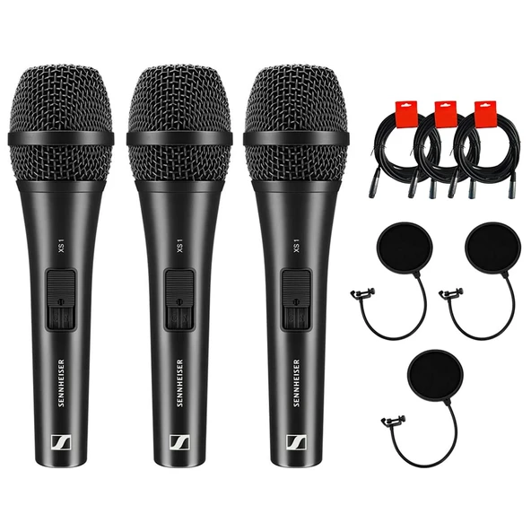 Sennheiser XS 1 Hand Cardioid Dynamic Vocal Microphone (3-Pack) Sche with 3x Pop Filter and 3x 20" XLR-XLR Cable ürün görseli 1
