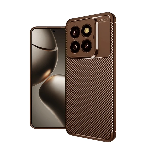 Xiaomi Mi 14t Pro Kılıf Auto Focus Karbon Kapak - Kahverengi ürün görseli 1